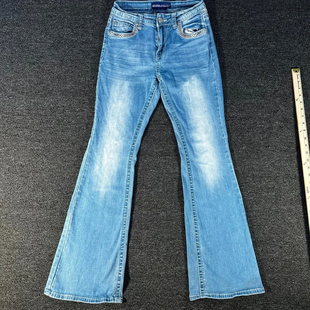 Westfield Eagle Flare Jeans Womens 5 Blue Good Cross Rhinestone Y2K McBling